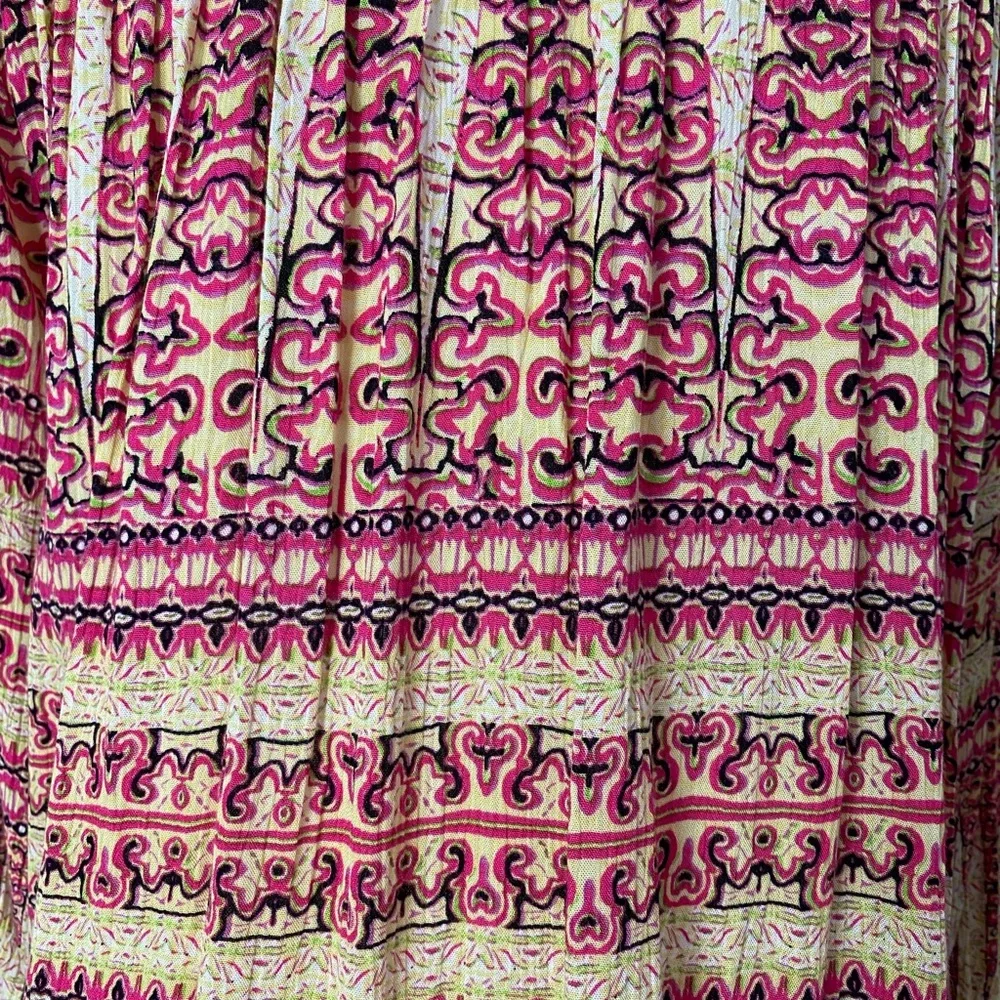 Moon and Sky boho long sleeve v neck crochet lace bib cream print pink top S - Picture 8 of 11